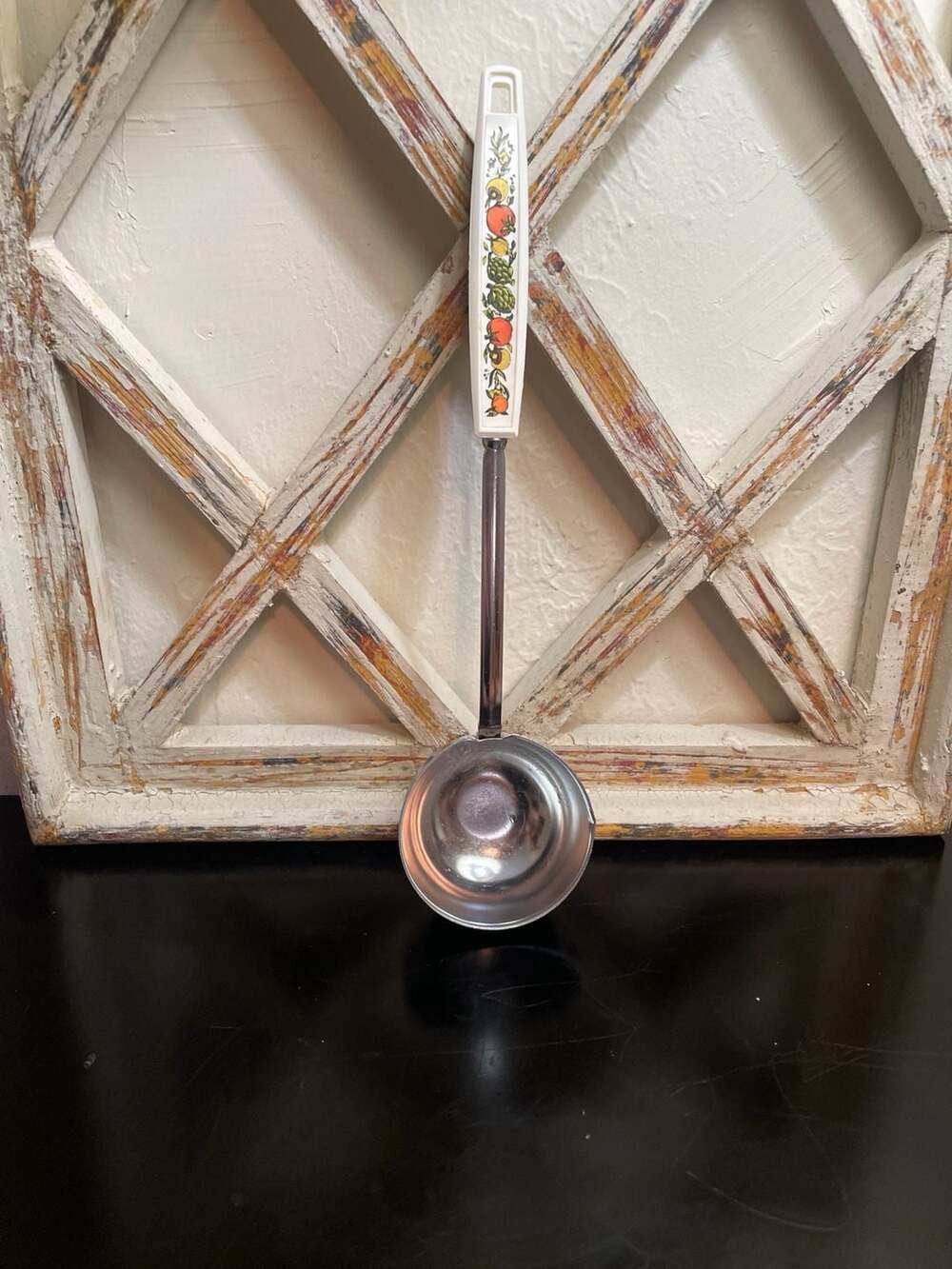 Vintage EKCO Gravy Sauce Ladle with Fruit and Vegetable Pattern Handle